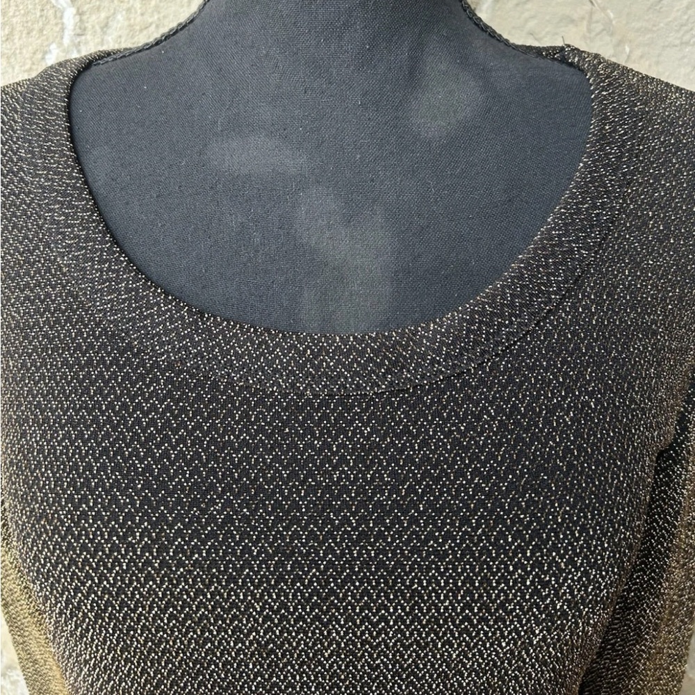 Grace Elements Black Gold Metallic Top Small Long Sleeve Elegant Holiday Party - Picture 2 of 7